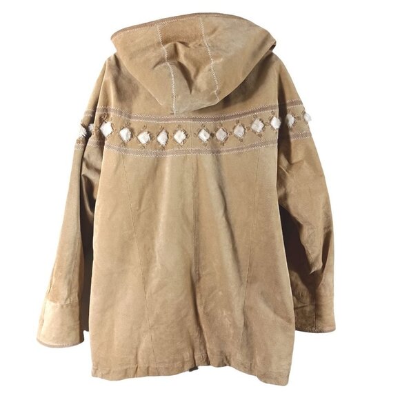 Venezia Leathers Womens Genuine Leather Suede Coat Sherpa Lined Hooded Sz 14/16 - Picture 2 of 12